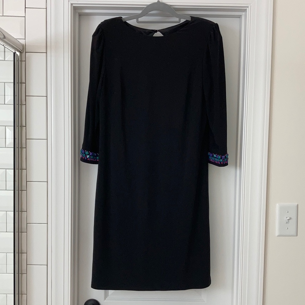 Black Shift Dress with Beaded Sleeve Detail